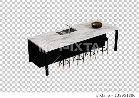 modern kitchen isolated on transparent background, home furniture, 3D illustration, cg render 138951880