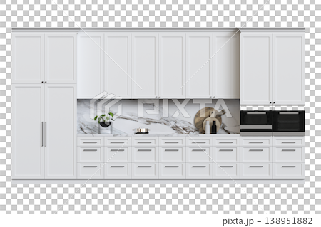 modern kitchen isolated on transparent background, home furniture, 3D illustration, cg render 138951882