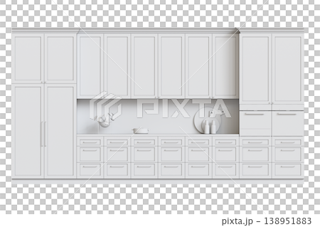 modern kitchen isolated on transparent background, home furniture, 3D illustration, cg render 138951883