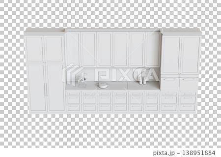 modern kitchen isolated on transparent background, home furniture, 3D illustration, cg render 138951884