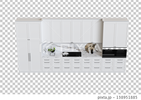 modern kitchen isolated on transparent background, home furniture, 3D illustration, cg render 138951885