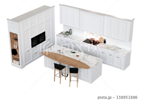modern kitchen isolated on transparent background, home furniture, 3D illustration, cg render modern kitchen isolated on transparent background, home furniture, 3D illustration, cg render 138951886