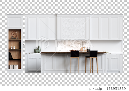 modern kitchen isolated on transparent background, home furniture, 3D illustration, cg render 138951889