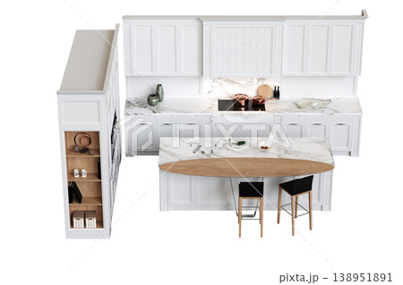 modern kitchen isolated on transparent background, home furniture, 3D illustration, cg render modern kitchen isolated on transparent background, home furniture, 3D illustration, cg render 138951891