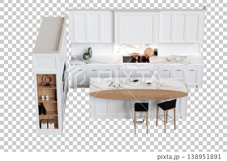 modern kitchen isolated on transparent background, home furniture, 3D illustration, cg render modern kitchen isolated on transparent background, home furniture, 3D illustration, cg render 138951891