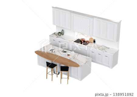 modern kitchen isolated on transparent background, home furniture, 3D illustration, cg render modern kitchen isolated on transparent background, home furniture, 3D illustration, cg render 138951892
