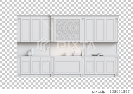 modern kitchen isolated on transparent background, home furniture, 3D illustration, cg render 138951897