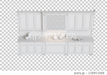 modern kitchen isolated on transparent background, home furniture, 3D illustration, cg render 138951898