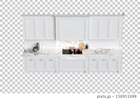 modern kitchen isolated on transparent background, home furniture, 3D illustration, cg render 138951899