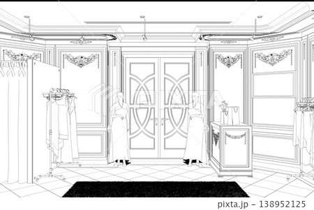 shopping mall, contour visualization, 3D illustration, sketch, outline shopping mall, contour visualization, 3D illustration, sketch, outline 138952125