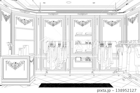 shopping mall, contour visualization, 3D illustration, sketch, outline shopping mall, contour visualization, 3D illustration, sketch, outline 138952127