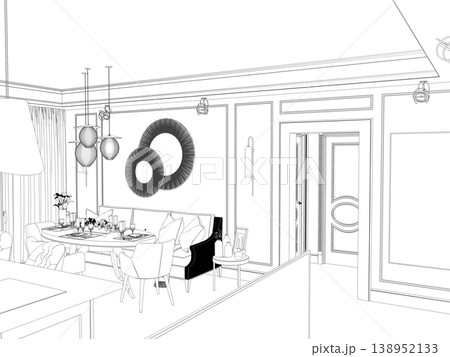 shopping mall, contour visualization, 3D illustration, sketch, outline shopping mall, contour visualization, 3D illustration, sketch, outline 138952133