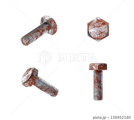 Rusty Hex Bolts on White Background 138952180