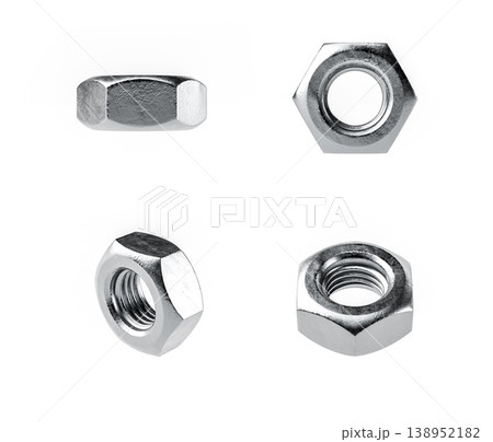 Collection of Metal Nuts on White Background 138952182