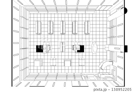 shopping mall, contour visualization, 3D illustration, sketch, outline 138952205