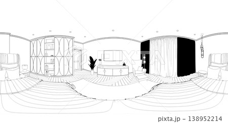 spherical panorama of the interior, contour visualization, 3D illustration, sketch, outline 138952214