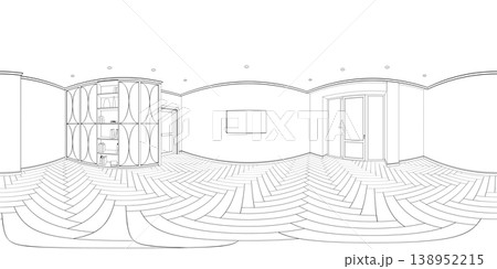 spherical panorama of the interior, contour visualization, 3D illustration, sketch, outline 138952215