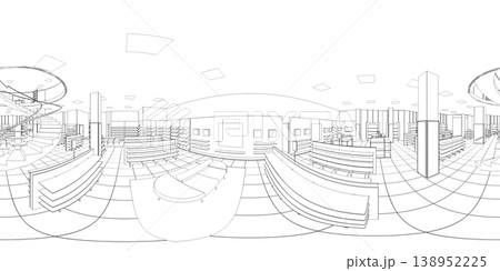 spherical panorama of the interior, contour visualization, 3D illustration, sketch, outline spherical panorama of the interior, contour visualization, 3D illustration, sketch, outline 138952225