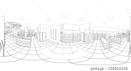 spherical panorama of the interior, contour visualization, 3D illustration, sketch, outline spherical panorama of the interior, contour visualization, 3D illustration, sketch, outline 138952226