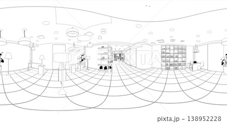 spherical panorama of the interior, contour visualization, 3D illustration, sketch, outline spherical panorama of the interior, contour visualization, 3D illustration, sketch, outline 138952228
