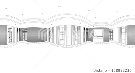 spherical panorama of the interior, contour visualization, 3D illustration, sketch, outline spherical panorama of the interior, contour visualization, 3D illustration, sketch, outline 138952236