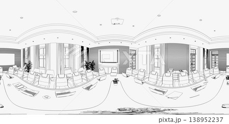 spherical panorama of the interior, contour visualization, 3D illustration, sketch, outline spherical panorama of the interior, contour visualization, 3D illustration, sketch, outline 138952237