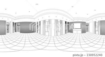 spherical panorama of the interior, contour visualization, 3D illustration, sketch, outline spherical panorama of the interior, contour visualization, 3D illustration, sketch, outline 138952240