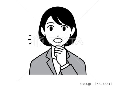 手を顎に当てて思い出すスーツ姿の若い女性のイラスト モノトーン 手を顎に当てて思い出すスーツ姿の若い女性のイラスト モノトーン 138952241