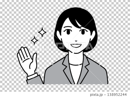 一位身穿西裝的年輕女職員面帶微笑地指路。 138952244