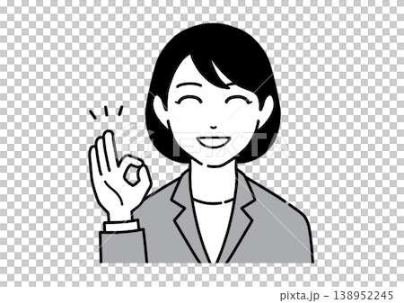 一位身穿西裝的年輕女白領面帶微笑地比出「OK」手勢。 138952245