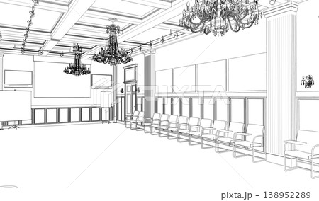 interior contour visualization, 3D illustration, sketch, outline 138952289