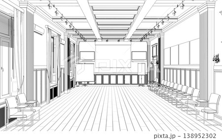 interior contour visualization, 3D illustration, sketch, outline interior contour visualization, 3D illustration, sketch, outline 138952302