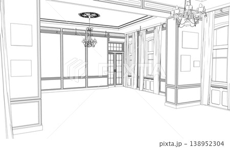 interior contour visualization, 3D illustration, sketch, outline 138952304