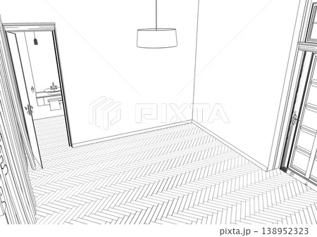 interior contour visualization, 3D illustration, sketch, outline 138952323