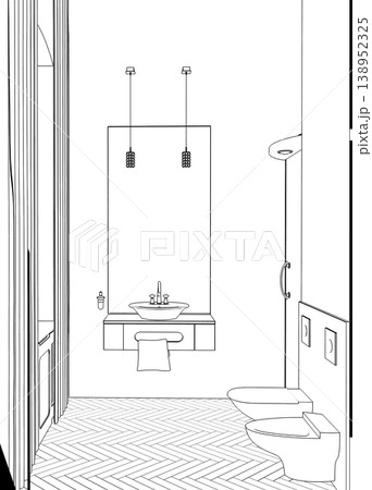 interior contour visualization, 3D illustration, sketch, outline interior contour visualization, 3D illustration, sketch, outline 138952325