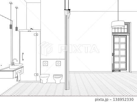 interior contour visualization, 3D illustration, sketch, outline interior contour visualization, 3D illustration, sketch, outline 138952330