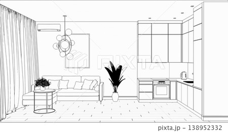 interior contour visualization, 3D illustration, sketch, outline interior contour visualization, 3D illustration, sketch, outline 138952332