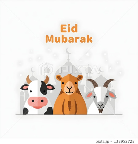 Happy Eid Mubarak Festival with Sacrificial Animals Happy Eid Mubarak Festival with Sacrificial Animals 138952728
