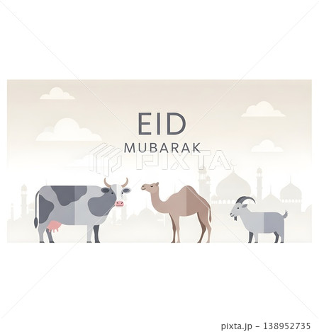 Eid Mubarak Celebration Animals Mosque Silhouettes Holiday Greeting Card Eid Mubarak Celebration Animals Mosque Silhouettes Holiday Greeting Card 138952735