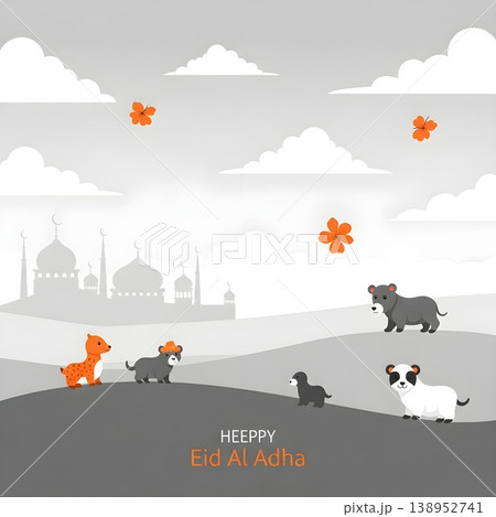 Happy Eid Al Adha Celebration with Cute Animals and Mosque Happy Eid Al Adha Celebration with Cute Animals and Mosque 138952741