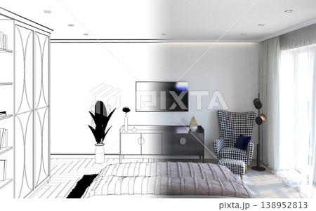 bedroom, interior visualization, 3D illustration bedroom, interior visualization, 3D illustration 138952813