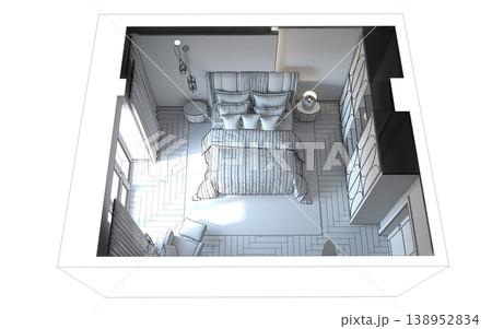 bedroom, interior visualization, 3D illustration 138952834