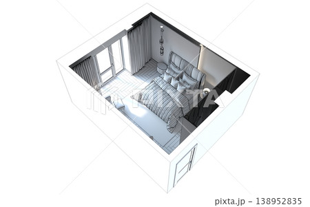 bedroom, interior visualization, 3D illustration 138952835