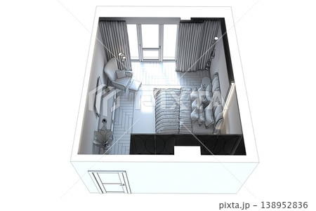 bedroom, interior visualization, 3D illustration 138952836