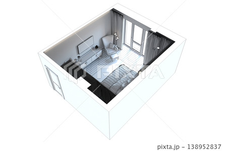 bedroom, interior visualization, 3D illustration 138952837