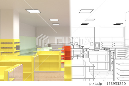 shopping mall, interior visualization, 3D illustration shopping mall, interior visualization, 3D illustration 138953220