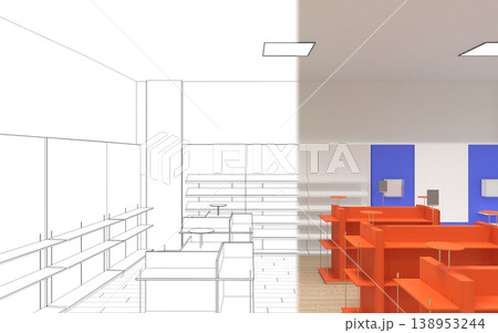 shopping mall, interior visualization, 3D illustration shopping mall, interior visualization, 3D illustration 138953244