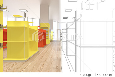 shopping mall, interior visualization, 3D illustration shopping mall, interior visualization, 3D illustration 138953246