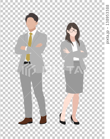 腕組みしているスーツ姿の男女ビジネスパーソン ベクター 白背景  138953388
