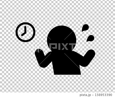 時計を見て焦る人のシンプルアイコン(遅刻・時間・慌てる) 時計を見て焦る人のシンプルアイコン(遅刻・時間・慌てる) 138953390